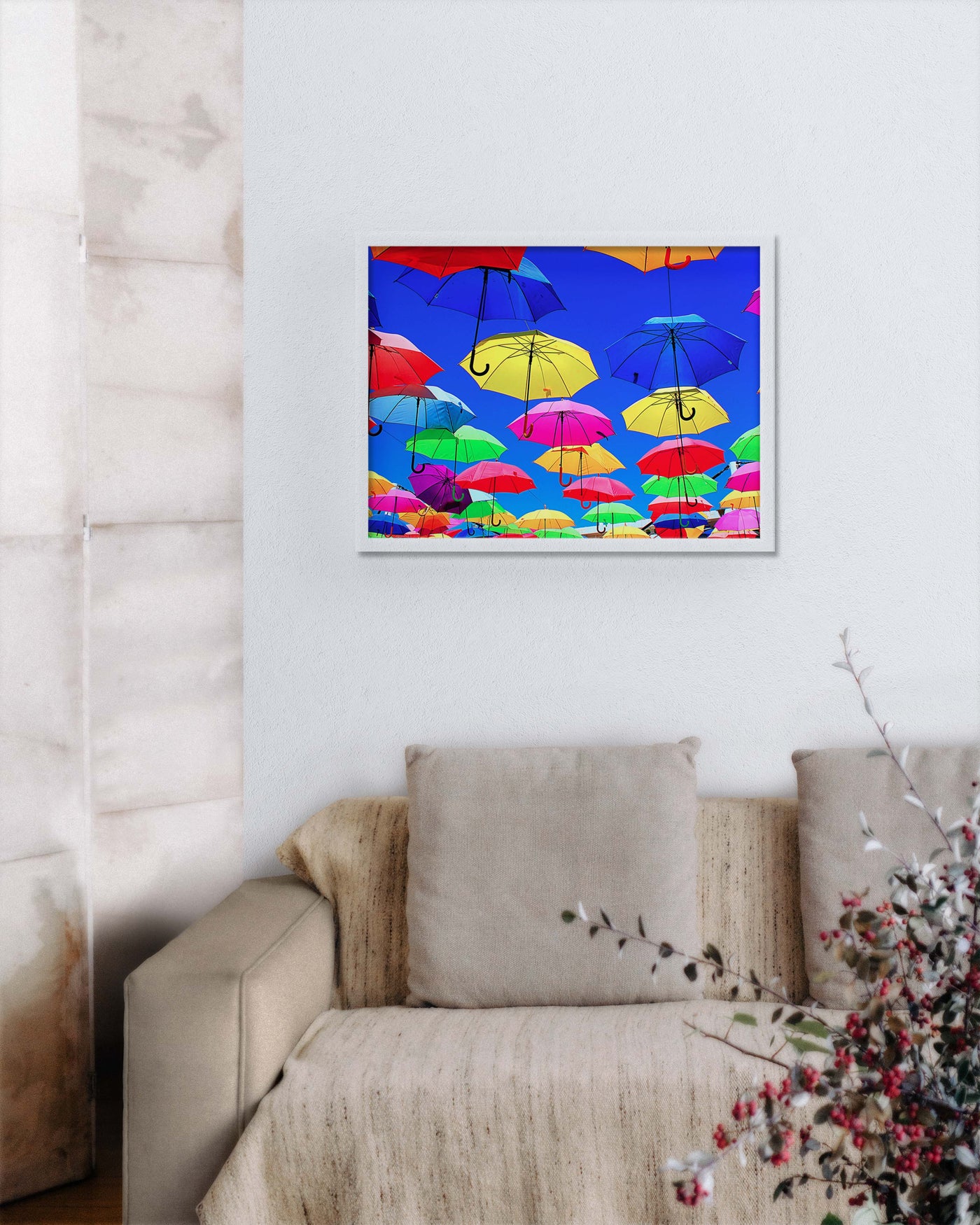 Colourful Umbrellas In The Sky (Framed Prints)