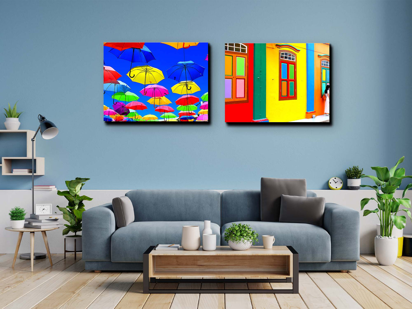 Colourful Umbrellas In The Sky (Canvas Prints)
